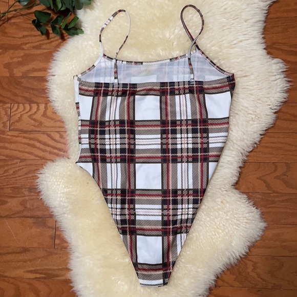 Shein Plaid Bodysuit/ Brown & White/ Size Medium - Picture 5 of 11